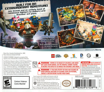 The LEGO Movie Videogame back of case for Nintendo 3DS (3DS) action adventure video game