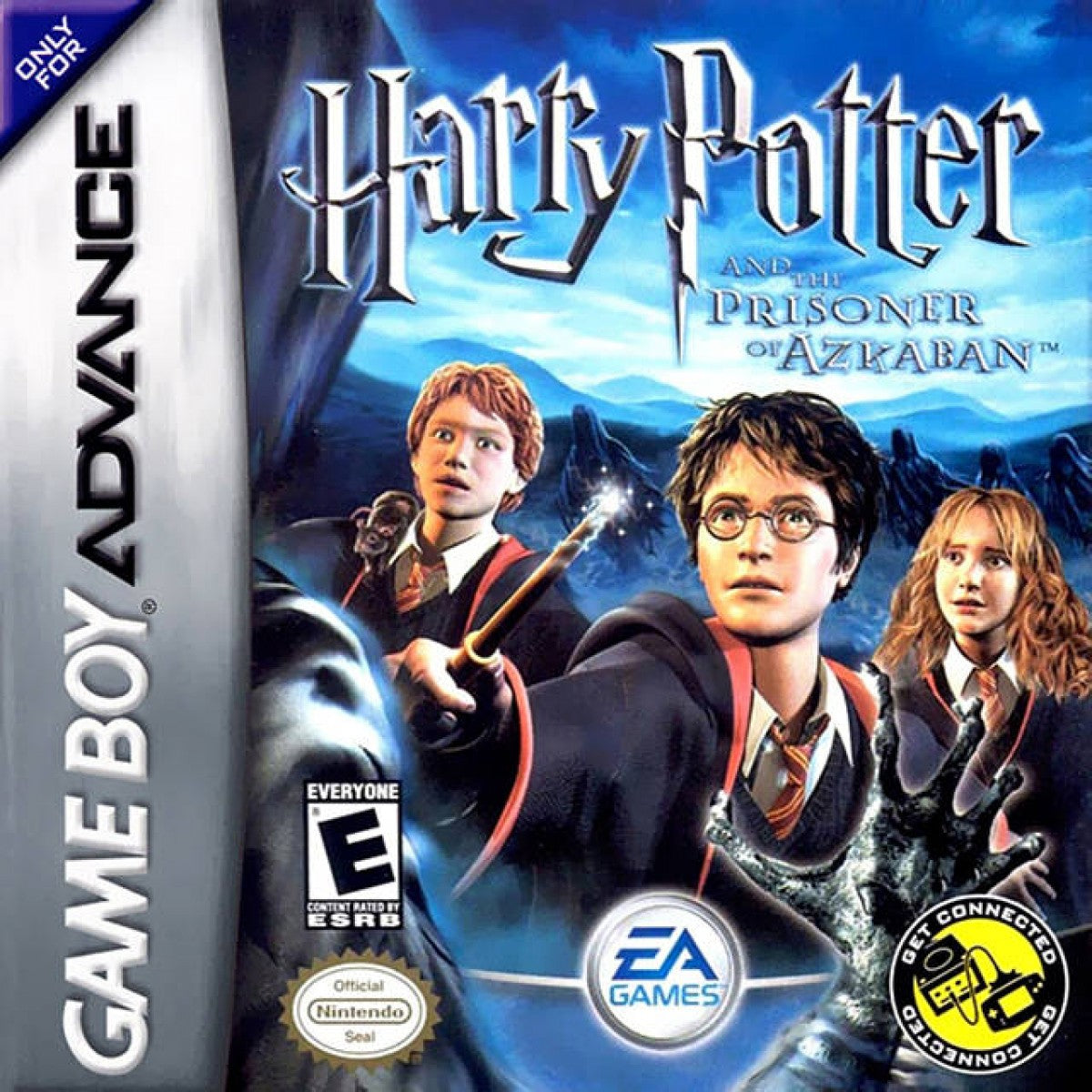 Harry Potter and the Prisoner of Azkaban for Game Boy Advance, cover image for a role-playing video game with turn-based combat, spell casting, exploration, and wizarding world adventure