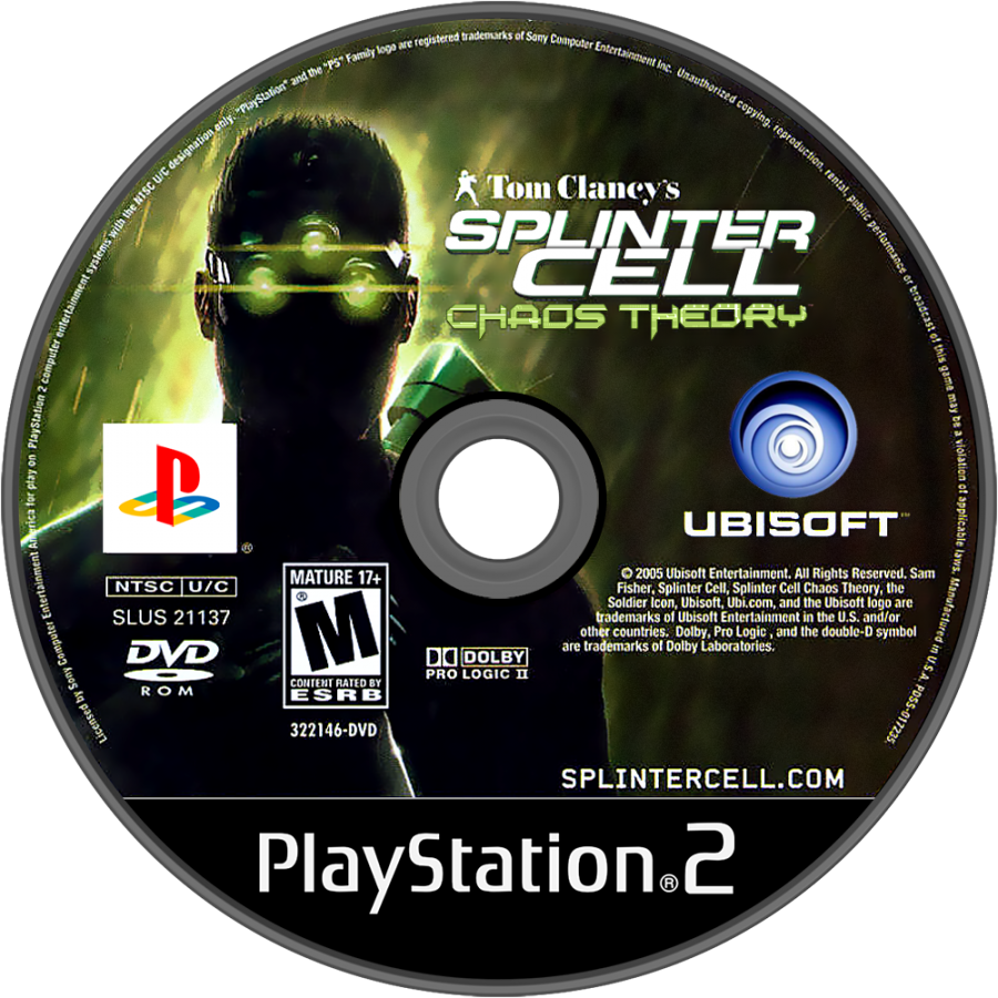 Tom Clancy's Splinter Cell: Chaos Theory – PlayStation 2 (PS2) video game disc, stealth action.