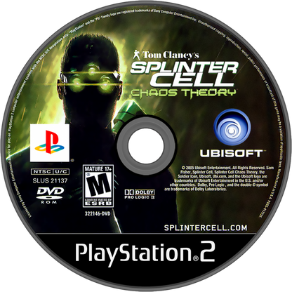 Tom Clancy's Splinter Cell: Chaos Theory – PlayStation 2 (PS2) video game disc, stealth action.