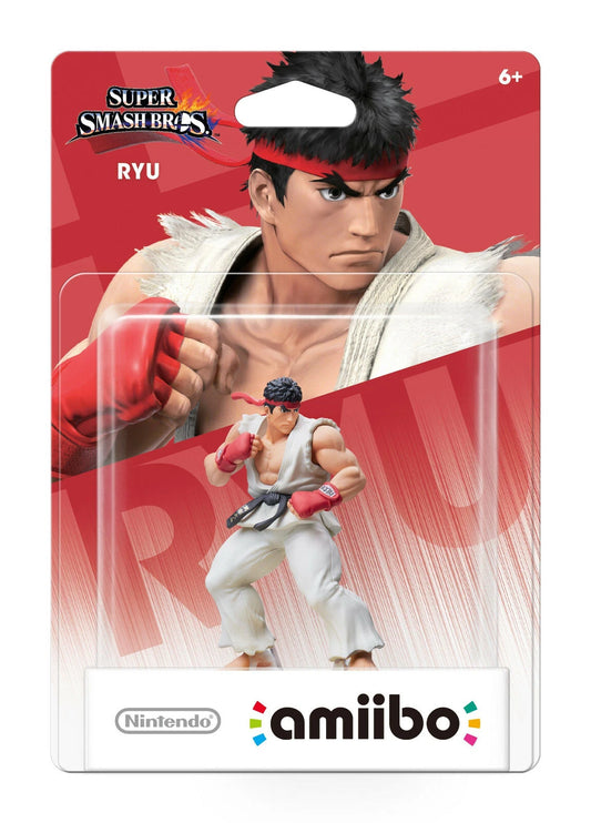 Ryu Super Smash Bros Amiibo sealed figure featuring the Street Fighter martial artist in fighting stance with detailed sculpt NFC functionality for in game bonuses compatible with Nintendo Switch Wii U and 3DS and collectible Nintendo figure from the Super Smash Bros series in box
