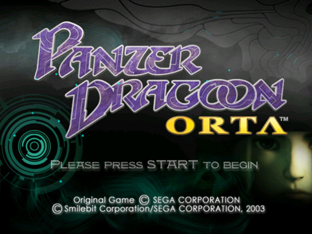 Panzer Dragoon Orta retro Xbox video game Panzer Dragoon Orta rail shooter dragon combat sci fi aerial shooter on rails boss battles fast paced arcade style gameplay console title Xbox release title screen