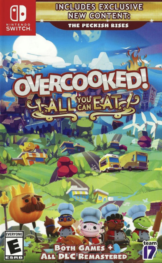 Overcooked All You Can Eat for Nintendo Switch, cover image for a cooperative cooking simulation video game with chaotic kitchen gameplay, multiplayer challenges, remastered visuals, and party-style action