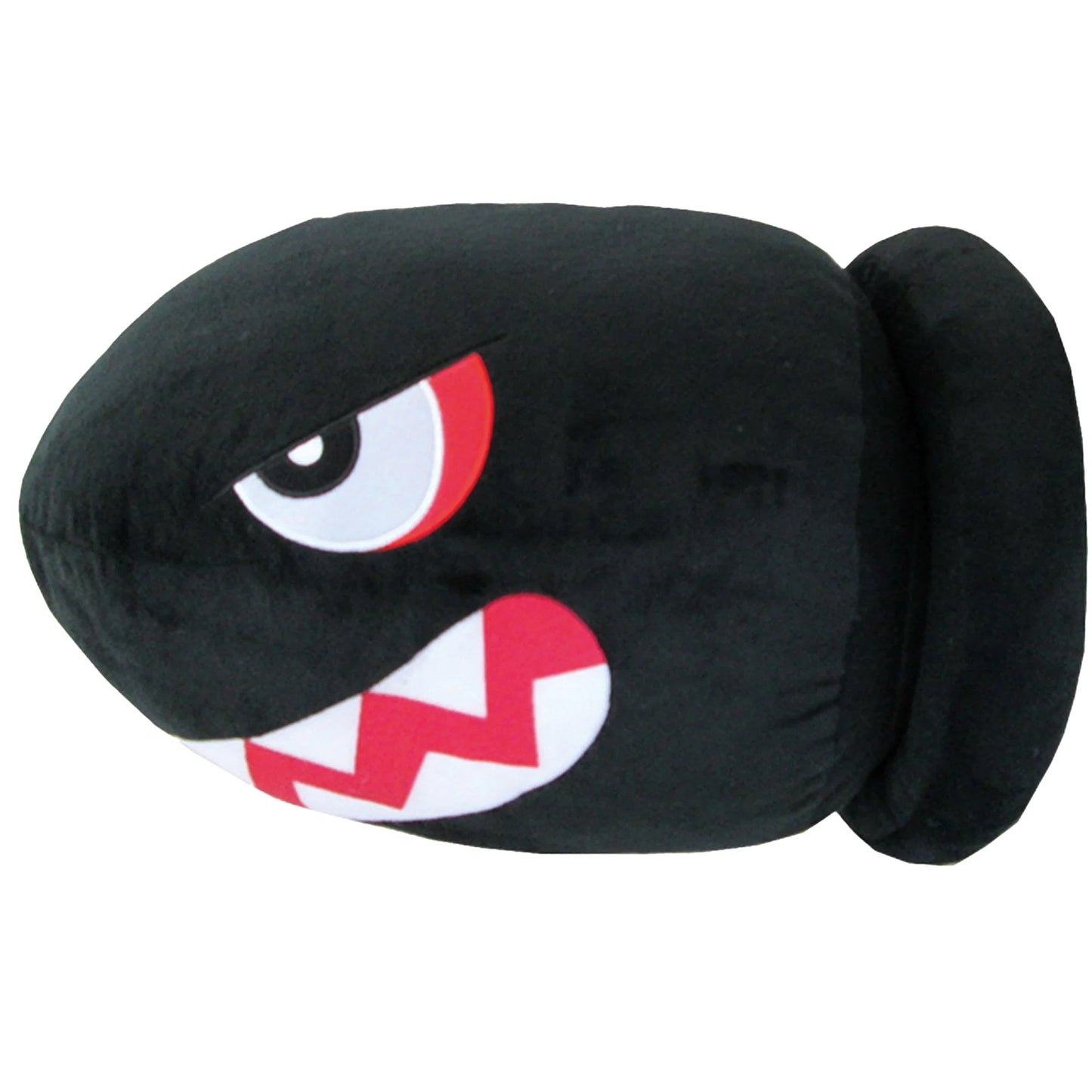Banzai Bill pillow collectible featuring the iconic Super Mario enemy design soft plush construction oversized cylindrical shape black and white character styling comfortable decorative design and Nintendo gaming themed collectible appeal