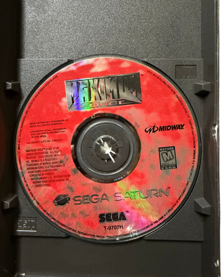 Maximum Force Sega Saturn for retro video game enthusiasts featuring arcade light gun shooter gameplay fast paced action police themed missions enemy encounters explosive set pieces challenging stages and collectible gaming appeal top of disc