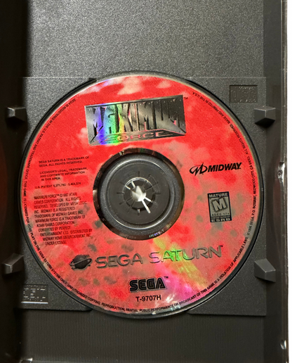 Maximum Force Sega Saturn for retro video game enthusiasts featuring arcade light gun shooter gameplay fast paced action police themed missions enemy encounters explosive set pieces challenging stages and collectible gaming appeal top of disc