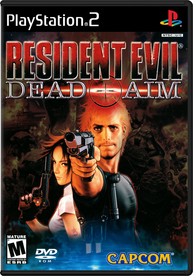 Resident Evil Dead Aim PS2 PlayStation 2 survival horror light gun shooter third person action zombie horror Umbrella Corporation biohazard gameplay retro video game cover art