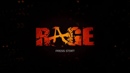 Rage start screen for Xbox 360 (X360) post-apocalyptic first-person shooter video game