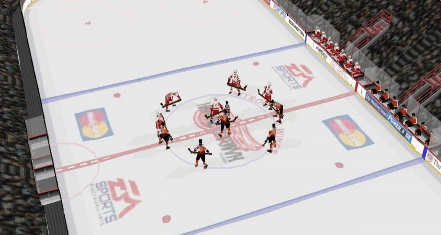 NHL 98 PlayStation 1 PS1 video game, ice hockey sports simulation, classic NHL teams and players, arcade-style gameplay gameplay screenshot