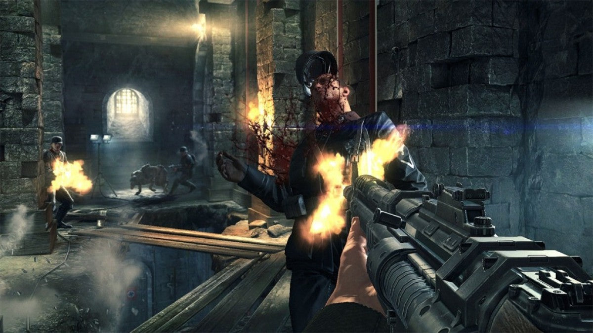 Retro Wolfenstein The New Order Xbox 360 inspired design featuring alternate history first person shooter aesthetic vintage HD era resistance warfare Nazi occupied dystopia intense gunplay cinematic action stealth shooter atmosphere nostalgic Bethesda FPS presentation gameplay