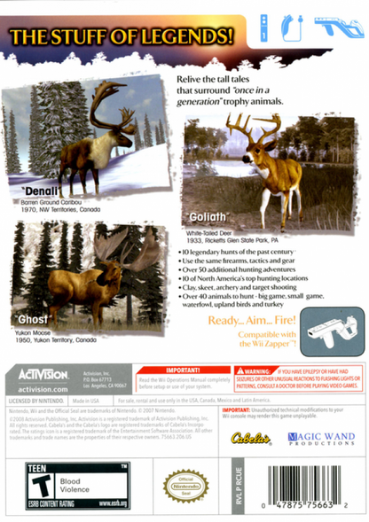 Cabela's Legendary Adventures back cover art for Nintendo Wii (Wii) video game