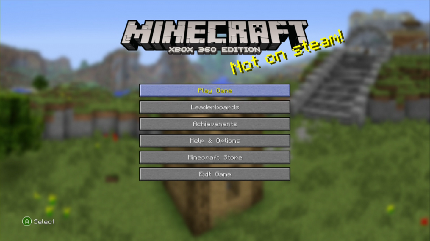 Minecraft [Xbox 360 Edition] start screen for Xbox 360 (X360) sandbox survival crafting video game