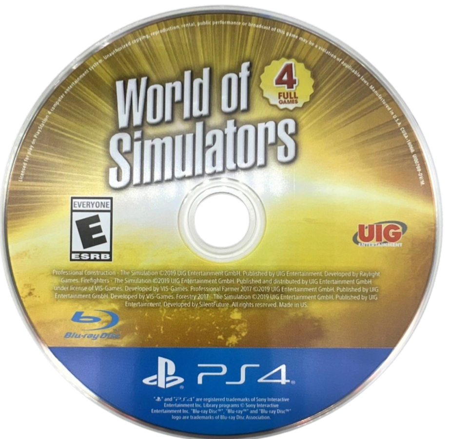 World of Simulators – PlayStation 4 (PS4) video game disc, vehicle simulation game.