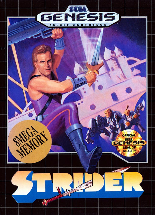 Strider Sega Genesis retro video game action platformer cover art (1990)