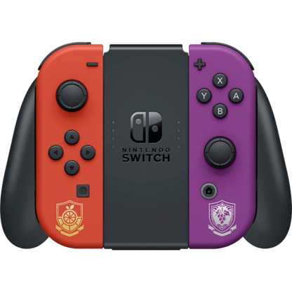 Nintendo Switch OLED Console Pokemon Scarlet and Violet Edition handheld hybrid gaming system with themed dock Joy Con controllers vibrant OLED screen limited edition Pokémon Scarlet and Violet design console set pro controller