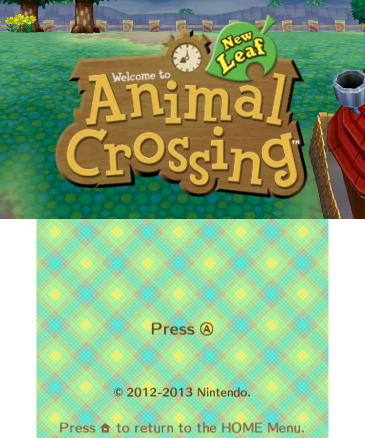 Animal Crossing: New Leaf start screen for Nintendo 3DS (3DS) life simulation video game
