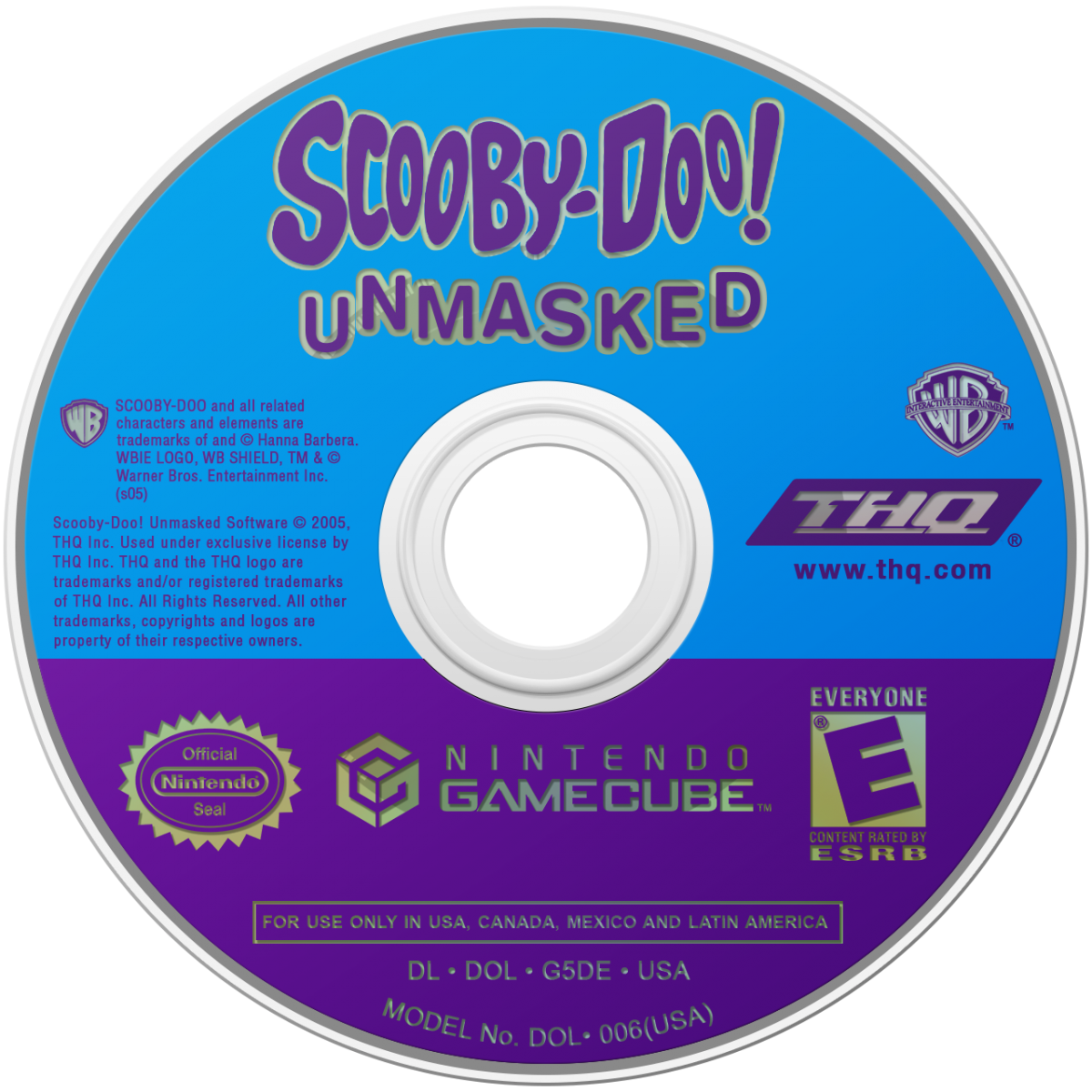 Disc art for Scooby-Doo Unmasked GameCube GC video game, action platformer, mystery adventure, cartoon-based gameplay, family-friendly, Nintendo GameCube title