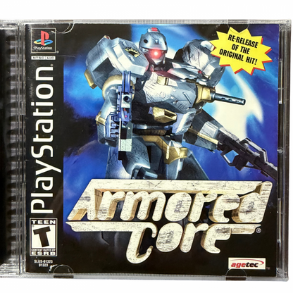 Armored Core PlayStation PS1 for mech action role playing video game fans featuring customizable giant robots intense combat missions futuristic environments weapon upgrades mech building arena battles challenging enemies and classic FromSoftware gameplay collectible retro PlayStation gaming appeal cover art