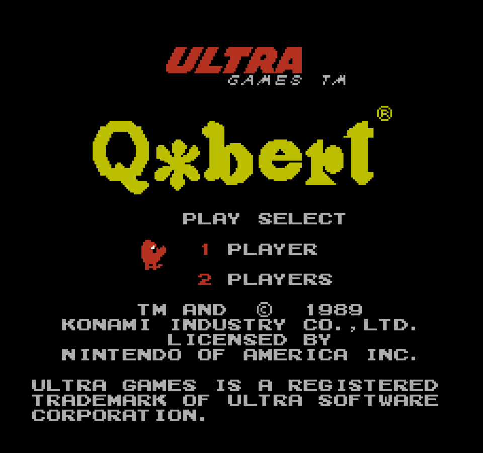 Q*bert cartridge for the Nintendo Entertainment System featuring 8 bit arcade puzzle action with isometric hopping gameplay changing cube colors while avoiding enemies and obstacles gameplay 