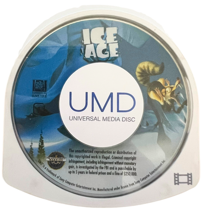 Ice Age UMD Movie for PlayStation Portable, cartridge for an animated family film featuring prehistoric characters, comedic adventure, and story-driven cinematic content