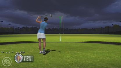 Tiger Woods PGA Tour 07 PlayStation 3 golf simulation video game UCAP lifelike player models Sixaxis motion control for ball spin expanded career mode 12 championship courses 15 PGA and LPGA pros including Annika Sorenstam next-gen graphics online tournaments Battle Golf and One-Ball multiplayer modes gameplay screenshot
