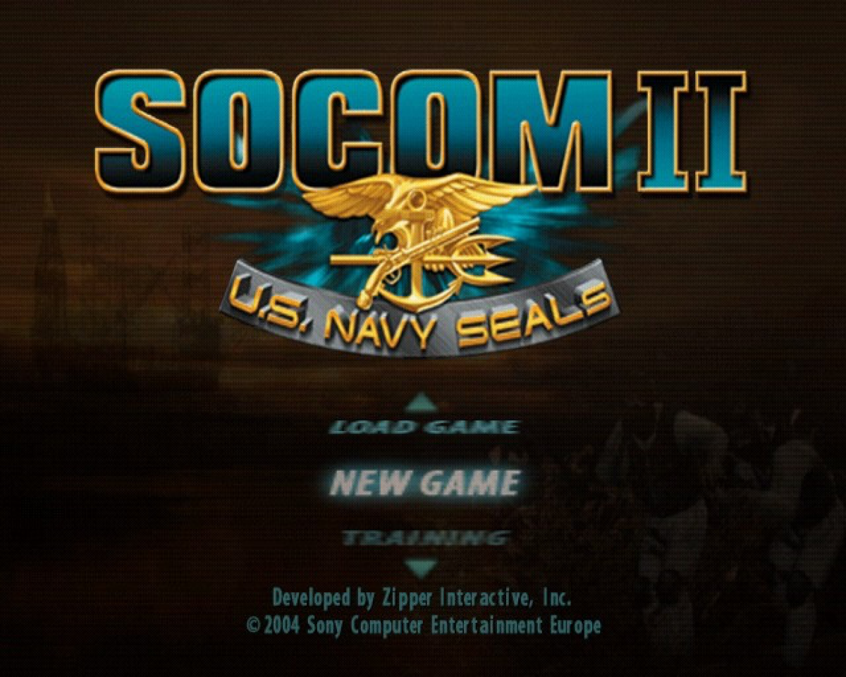 SOCOM II: U.S. Navy Seals – PlayStation 2 (PS2) video game title screen, tactical shooter.