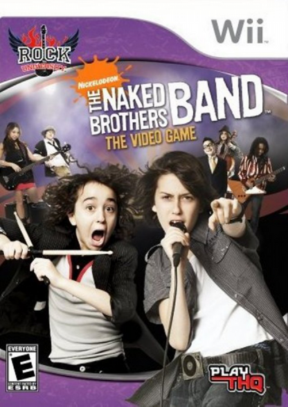 The Naked Brothers Band cover art for Nintendo Wii (Wii) featuring music‑based gameplay with karaoke performances, instrument play, and songs from the Nickelodeon TV series.