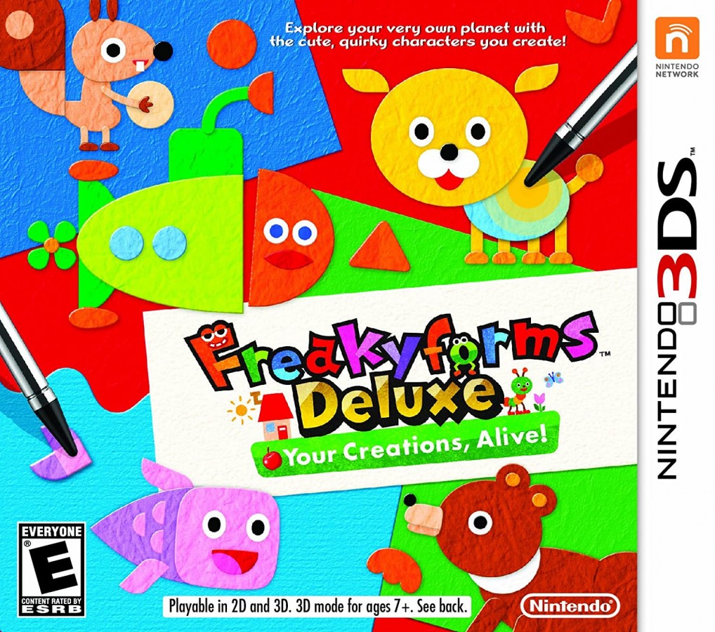 Freakyforms Deluxe Your Creations Alive Nintendo 3DS 3DS cover art for retro video game enthusiasts featuring creative creature building gameplay customizable character design sandbox style exploration puzzle solving mini games colorful whimsical world interactions and portable handheld creativity focused gaming experience and collectible gaming appeal