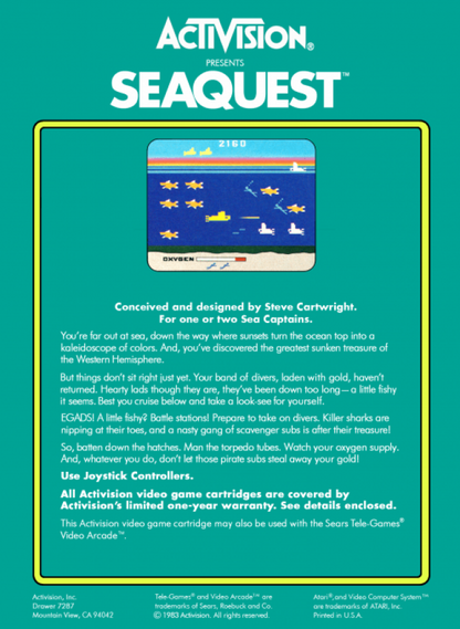 Seaquest back cover art for Atari 2600 (2600) video game