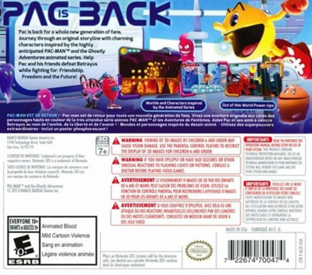 Pac-Man and the Ghostly Adventures back of case for Nintendo 3DS (3DS) action platformer video game