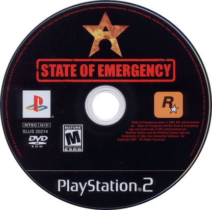 State of Emergency – PlayStation 2 (PS2) video game disc, action beat 'em up.