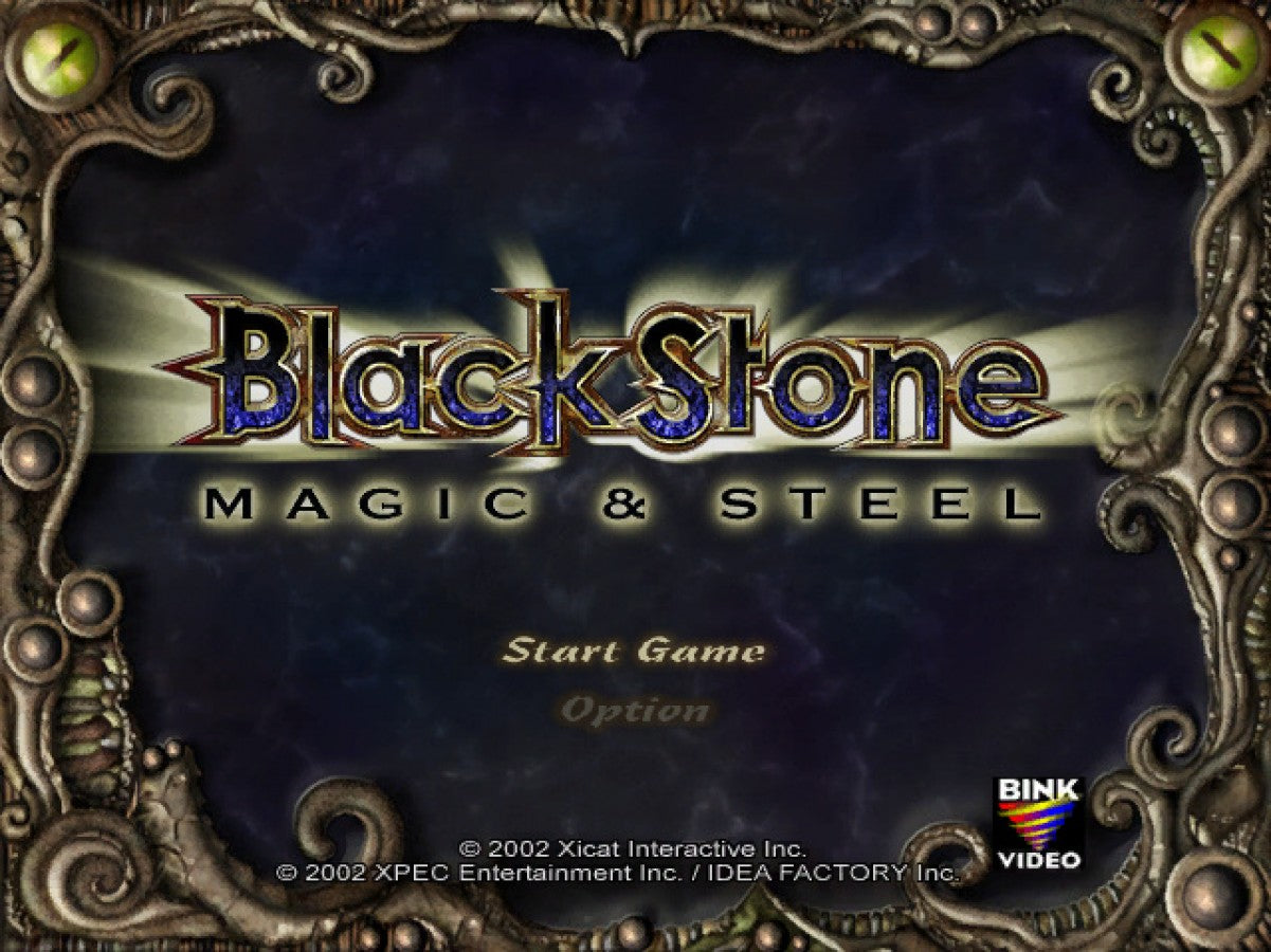 Black Stone Magic and Steel retro Xbox video game Black Stone fantasy hack and slash action adventure medieval combat magic dungeon crawling cooperative gameplay console title Xbox release title screen