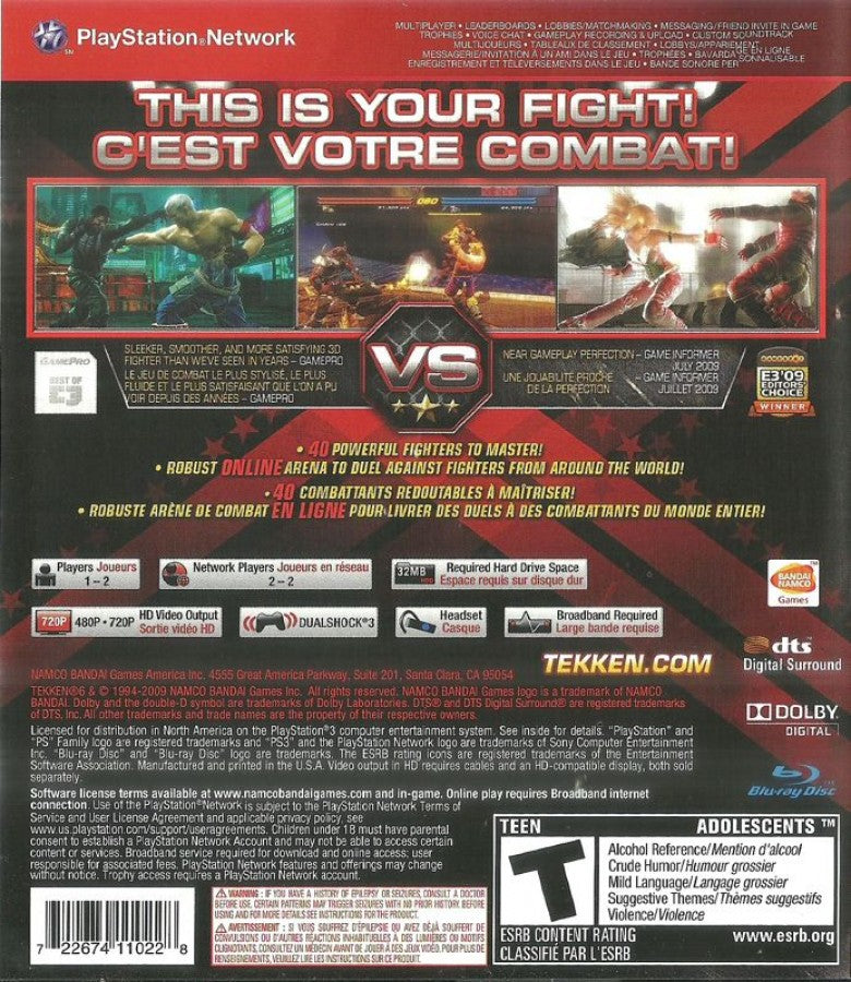 Tekken 6 [Greatest Hits] – PlayStation 3 (PS3) back cover art for video game for PS3
