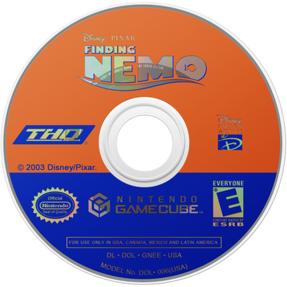 Disney Pixar Finding Nemo disc art for GameCube game featuring family-friendly action adventure gameplay based on the animated film