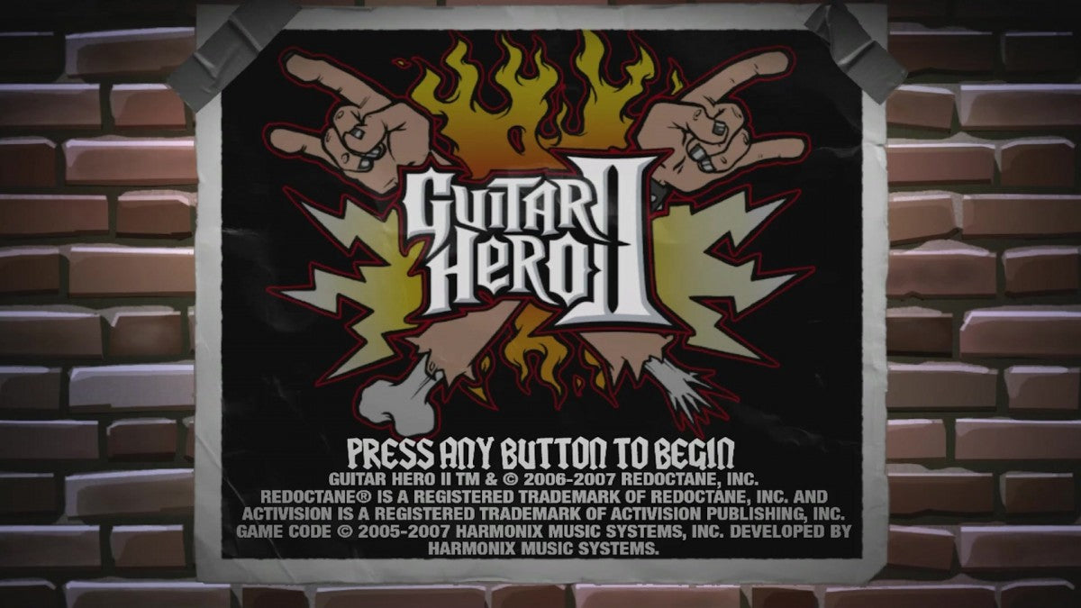 Guitar Hero II start screen for Xbox 360 (X360) music rhythm video game
