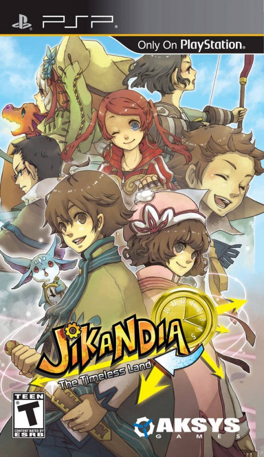 Jikandia The Timeless Land PSP inspired design featuring fantasy action role playing adventure aesthetic magical world exploration cooperative questing colorful anime inspired visuals monster battles character progression and immersive portable RPG gameplay presentation cover art
