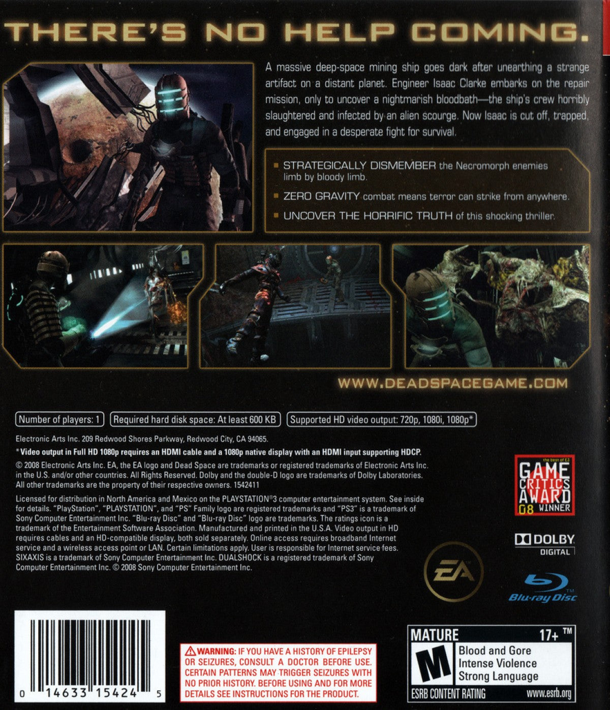 Dead Space back cover art for PlayStation 3 (PS3) video game