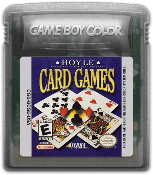 Hoyle Card Games for Game Boy Color, cartridge for a card and casino video game with classic card game collections, tabletop gameplay, solo play, and portable strategy fun