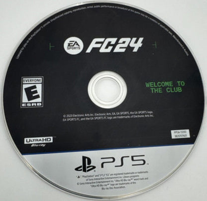 EA Sports FC 24 PlayStation 5 game featuring realistic soccer simulation, updated teams, and next-gen gameplay disc