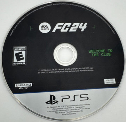 EA Sports FC 24 PlayStation 5 game featuring realistic soccer simulation, updated teams, and next-gen gameplay disc