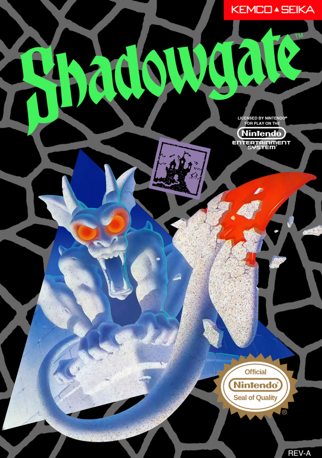 Shadowgate Nintendo Entertainment System NES video game featuring fantasy adventure gameplay castle exploration puzzle solving item collection mysterious environments dangerous traps and challenging point and click style gameplay classic 8 bit retro video game collection collectible gaming appeal front cover art
