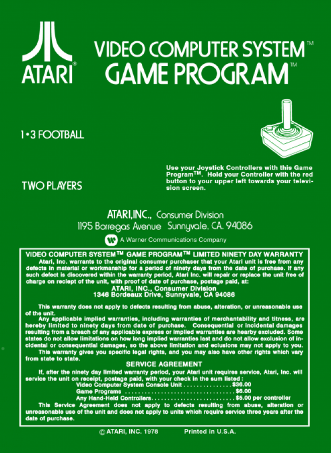 Football back cover art for Atari 2600 video game 