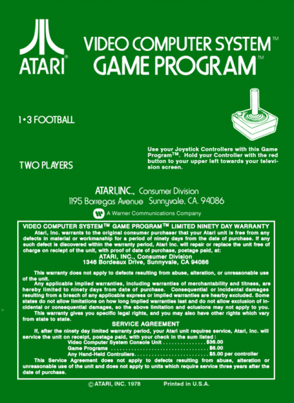 Football back cover art for Atari 2600 video game 