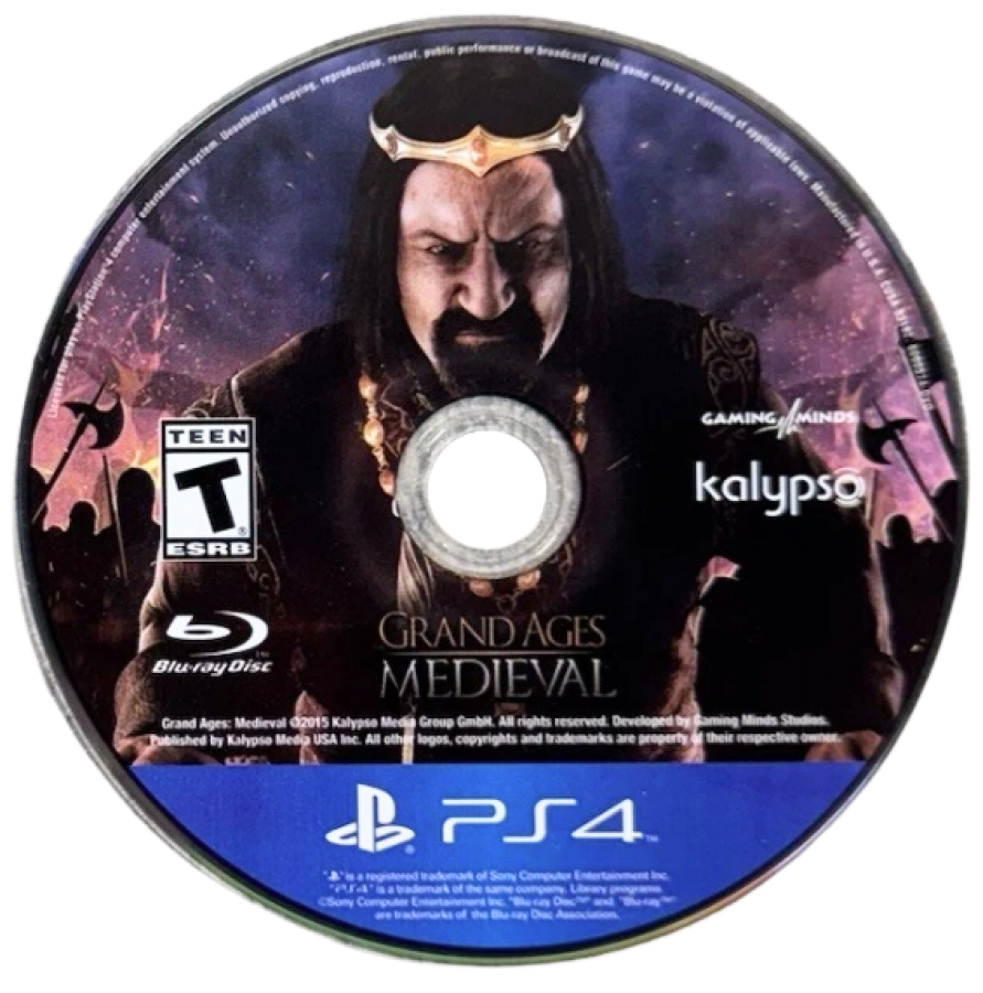 Grand Ages: Medieval – PlayStation 4 (PS4) video game disc, real-time strategy and city-building game by Gaming Minds Studios and Kalypso Media