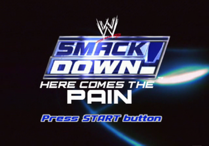 WWE SmackDown Here Comes The Pain title screen for Playstation 2 (PS2) wrestling video game. 