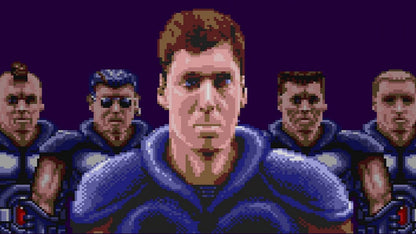 Bill Laimbeer's Combat Basketball Super Nintendo SNES futuristic sports video game set in 2030 weapons and mines legal no referees robot players overhead perspective league play faces gameplay screenshot
