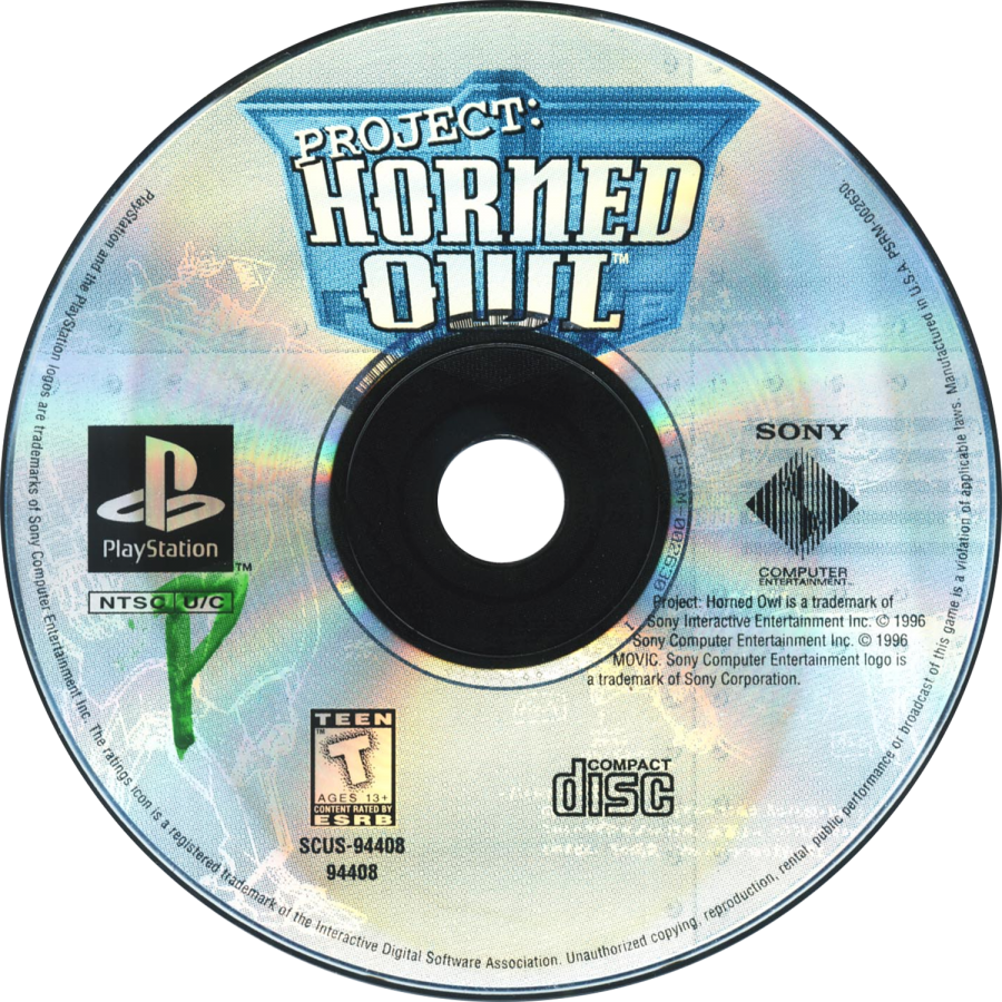 Project Horned Owl PS1 PlayStation 1 light gun shooter mech combat sci fi action game rail shooter cyberpunk retro video game disc