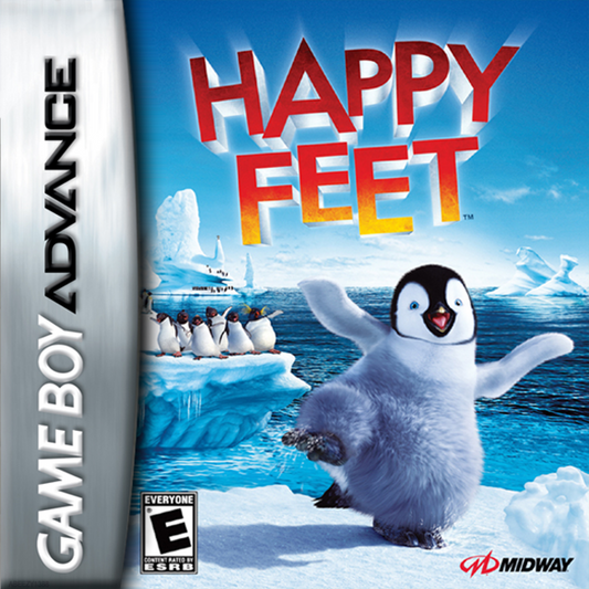 Happy Feet Game Boy Advance game case with penguin character and icy background