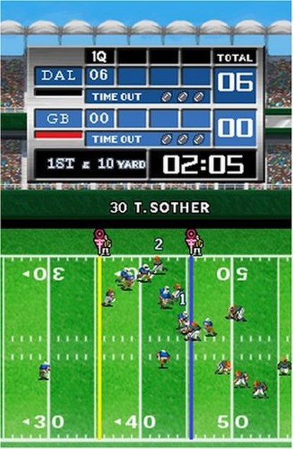 Tecmo Bowl: Kickoff for Nintendo DS arcade style American football video game featuring simplified NFL gameplay, fast paced matches, team customization, and stylus friendly handheld controls for classic gridiron action experience gameplay