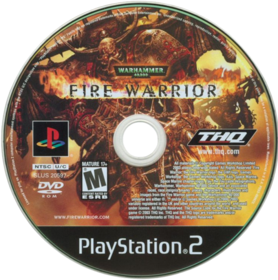 Warhammer 40,000: Fire Warrior – PlayStation 2 (PS2) video game disc, first-person shooter.